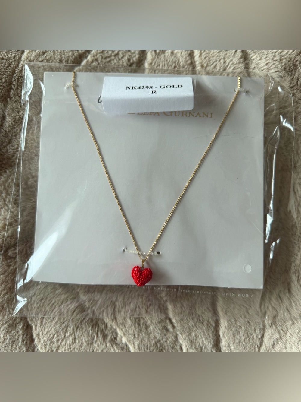 Deepa gurnani Gold Chain Necklace with Red beaded Heart Pendant